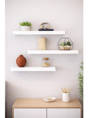 Ayrex Mobilyacın 3'lü Uçan Duvar Rafı Set Gizli Raf- Beyaz 15X40