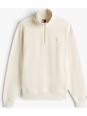 Tommy Hilfiger Tjm Rlx Waffle Scrıpt Qrtr Zıp Erkek Bej Sweatshirt - DM0DM21880