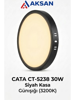Cata CT-5238 30W Siyah Kasa Sıva Üstü Yuvarlak LED Panel 3200K Günışığı 28.5 cm Slim Tavan Armatürü
