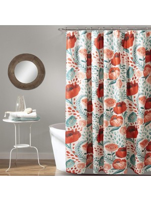 Ayrex Lush Decor, Multi Poppy Garden Duş Perdesi, 183 cm x 183 Cm, 183 cm x 72 cm