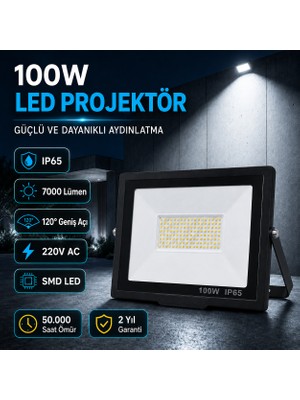 DAP Dae Lighting 7510 100W LED Projektör 6500K Beyaz Işık 7000 Lümen IP65 Slim Kasa