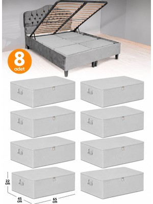 Esmana Living 8 Adet- Antrasit Çizgili Büyük Boy Baza Altı ve Çekyat Tipi Hurç 65 X45 x 22