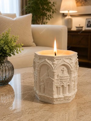 Ayrex Avrupa Mimari Dekoratif Mum Koleksiyonu, Vanilya Kokulu Mum, 1 Adet, 8x8 cm (Prag)