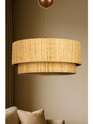 Ayrex Raffora Tekli Sarkıt Avize / 30X55 cm / 51-60 cm Yükseklik / Hasır Malzeme / E27 Uyumlu / E