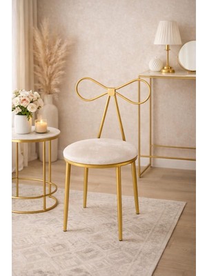 Ayrex Fiyonk Detaylı Çok Amaçlı Makyaj Sandalyesi – Gold Metal Ayaklı Şık Tasarım Yumuşak