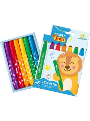 Ayrex Jovi My First 6 Keçeli Kalem, Çocuklar Için Süper Yıkanabilir, Geniş Uçlu, Yuvarlatılm