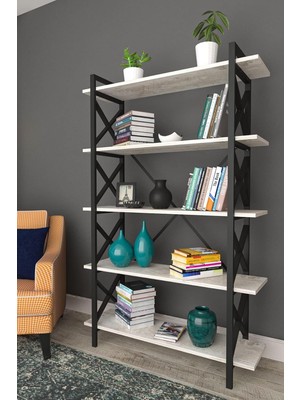 Ayrex Tiryaki Aksesuar Metal Paris Kitaplık 5 Raflı Antik Beyaz 120 cm Büyük Ölçü Raf Kitapl�