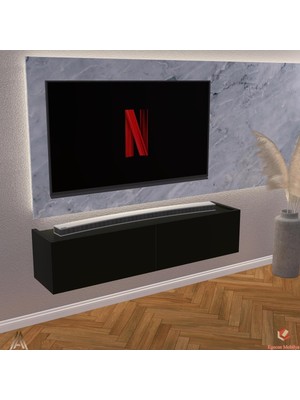 Ayrex Siyah 120 cm Tv Ünitesi Tv Sehpası Duvar Rafı Kitaplık