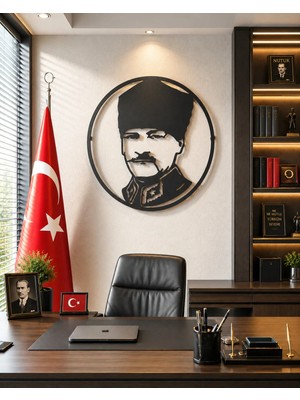 Saklı Home Metal Lazer Kesim Atatürk Duvar Tablosu – Siyah Çelik Dekoratif Makam Odası ve Ofis Duvar Dekoru