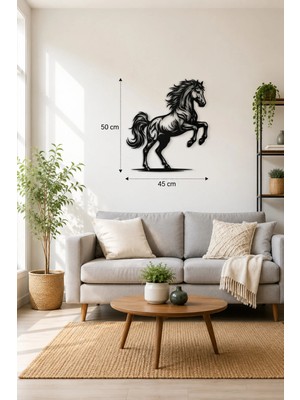 Saklı Home Şahlanan At Metal Duvar Tablosu 50X45 cm | 1.5 mm Çelik Lazer Kesim Dekoratif Duvar Süsü | Elektrostatik Boyalı Iç ve Dış Mekân