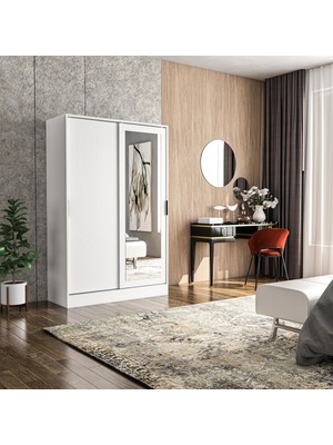 Ayrex Berceste Beyaz 2 Sürgü Kapaklı Aynalı 8 Bölmeli Dolap Gardırop