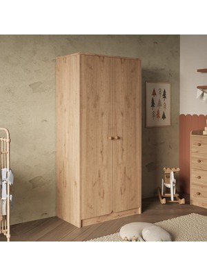 Bimossa KG2150 Daffy Iki Kapaklı Gardırop Sepet Askılı ve Raflı Geniş Iç Hacimli Bebek Odası Gardırobu