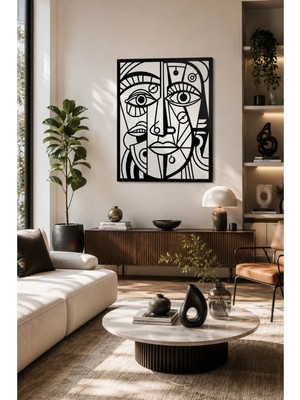 Saklı Home Modern Soyut Yüz Figürlü Metal Duvar Tablosu – Geometrik Dekoratif Tablo – Ev Ofis Duvar Dekorasyonu