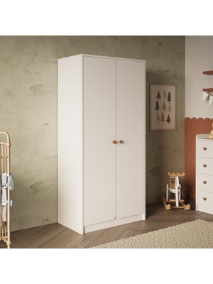 Bimossa KG2140 Daffy Iki Kapaklı Gardırop Beyaz - Askılı ve Raflı Geniş Iç Hacimli Bebek Odası Gardırobu