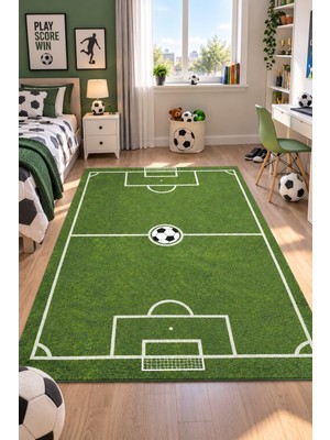 Saraz Halı Futbol Sahası Desenli Çocuk Odası Halısı Kaymaz Yıkanabilir Erkek Çocuk Oyun Halısı Yeşil 19