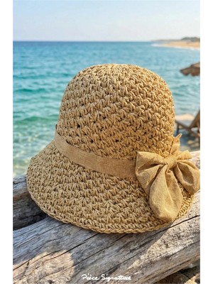 PIECE SIGNATURE %100 Kağıt, El Örgüsü, Kadınlar Için Hasır Şapka ( SIZE57-58 ) ( ( Içinde Daraltma Ipi Vardır )