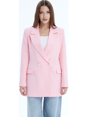 Bolivente Açık Pembe Oversize Dokuma Blazer Ceket