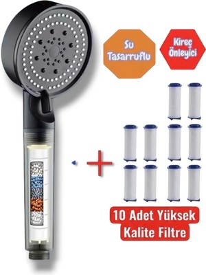 Truva Su Tasarruflu ve Kireç Önleyici 5 Fonksiyonlu Turbo Özellikli El Duşu ve 10 Adet Yedek Filtreli