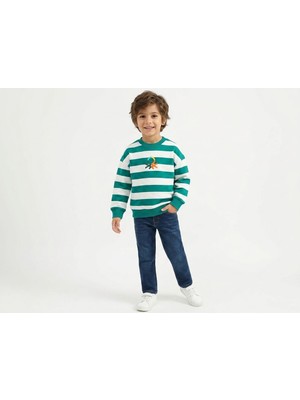 Benetton Erkek Çocuk Yeşil Çizgili Sweatshirt