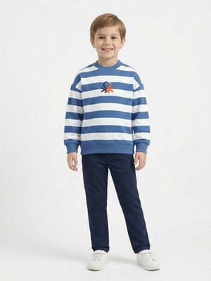 Benetton Erkek Çocuk Mavi Çizgili Sweatshirt