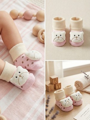 Babys Tasarım Yenidoğan Bebek Patik Ayakkabı Peluş Ayıcık Nakışlı Kışlık Benek Çorap Patik Özel Üretim