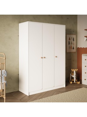 Bimossa KG3140 Daffy Üç Kapaklı Gardırop Beyaz - Askılı ve Çok Raflı Geniş Hacimli Bebek Odası Dolabı