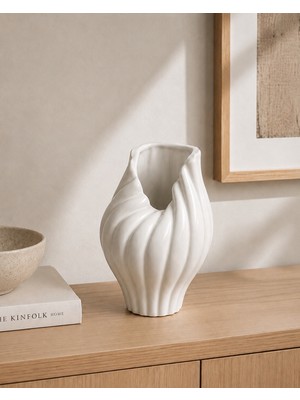 Beige & Stone Luna Beyaz Seramik Vazo - Luna Koleksiyonu