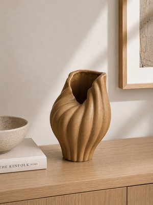 Beige & Stone Luna Kahverengi Seramik Vazo - Luna Koleksiyonu