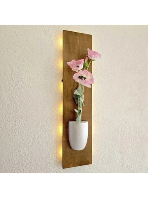 St. Morritz LED Işıklı, Pembe Gelincik Çiçekli Duvar Dekoru, Meşe