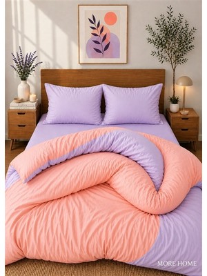 More Home Tek  Kişilik Yorgan Kılıfı+ Yastık Kılıfı ( Çarşafsız ) Somon Lila
