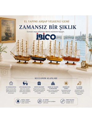 Alfa Brand Orta Uzunluk : 30CM - Genişlik : 32CM Masaüstü Dekoratif Ahşap Yelkenli Gemi Süs Eşyası Herha