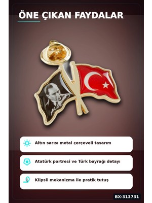 Alfa Brand 2 cm Metal Atatürk Ay Yıldız Yaka Rozeti - Tekli Paket, Günlük Kullanıma Uygun BX-313731