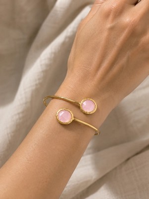 Beatis Minimal Açık Uçlu Bileklik Çift Taşlı Altın Kaplama – Pembe