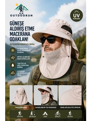 Outdoorun Koruyucu Krem Şapka – Uv Güneş Koruyucu, Çıkarılabilir Yüz ve Ense Koruması