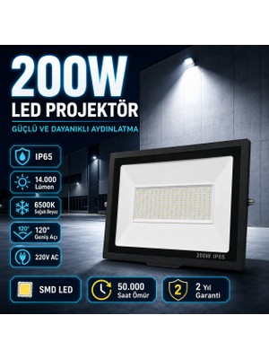 DAP Dae Lighting 7520 200W LED Projektör 6500K Beyaz Işık 14000 Lümen IP65 Slim Kasa