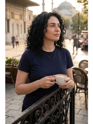 Exve Exclusive Koyu Lacivert Düz Pamuklu Kadın Tişört