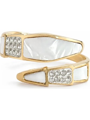 Stelle Jewelry Sedefli Taşlı Yılan Ayarlamalı Yüzük