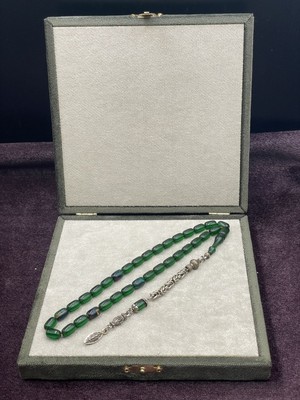 Lineacraft Alpaka Kral Zincir Püsküllü Koyu Yeşil Ateş Kehribar Tesbih (7X11 Mm)
