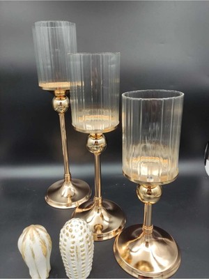 St. Morritz Lüx Şamdan Üçlü Gold Set