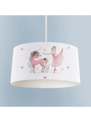 St. Morritz Bebek ve Çocuk Odası Balerin ve Unicorn Kız Desenli Pembe Avize