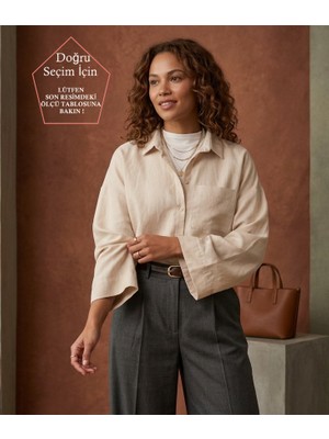 Small Touch Kadın Ispanyol Kol Keten Oversize Iç Göstermeyen Kimono Gömlek