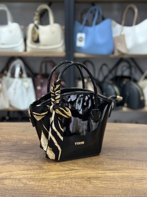V'SHINE Model 3116 Fular Detaylı El ve Omuz Çantası (Siyah Rugan)