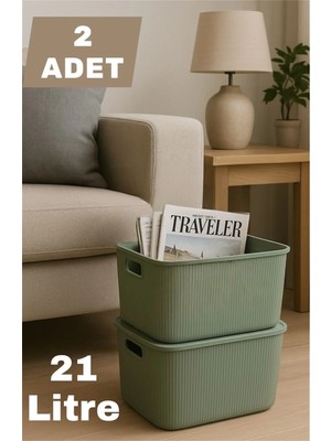 St. Morritz Colors Yeşil 2 Adet 21 Lt Dolap Içi Düzenleyici Organizer Oyuncak Kutusu Kapaklı Saklama Kutusu