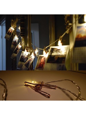 MidasTech  Bakır Renkli LED Işıklı Fotoğraf Asma Işık Süsleme Mandalları