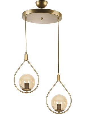 St. Morritz Deco Modern Tasarım Eskitme Gold Renk Bal Camlı Sıralı Salon - Mutfak - Yatak Odası 2 Li Avize