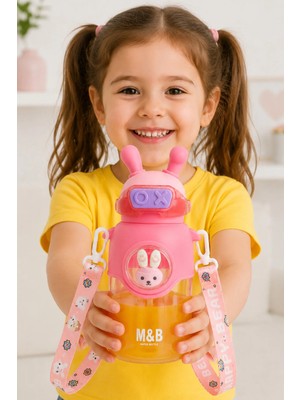 St. Morritz 750 ml Pipetli Çocuk Matarası - Astronot Tavşan Figürlü Sızdırmaz Askılı Okul Suluğu (Bpa Yok)