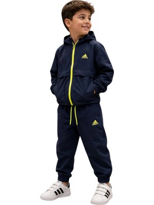Noble Kids Çocuk Kapüşonlu Paraşüt Kumaş Eşofman Takımı Lacivert