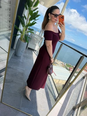 Modi Kadın Madonna Yaka Midi Boy Modal Elbise