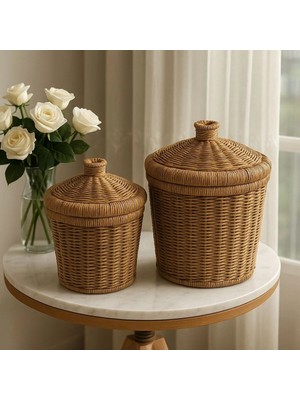 St. Morritz 2'li Kapaklı Rattan Konik Çok Amaçlı Patates- Soğan Sepeti