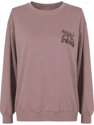 Trender Kuzu Nakış O Yaka Taş Kadın Sweatshirt 27KDT1000025